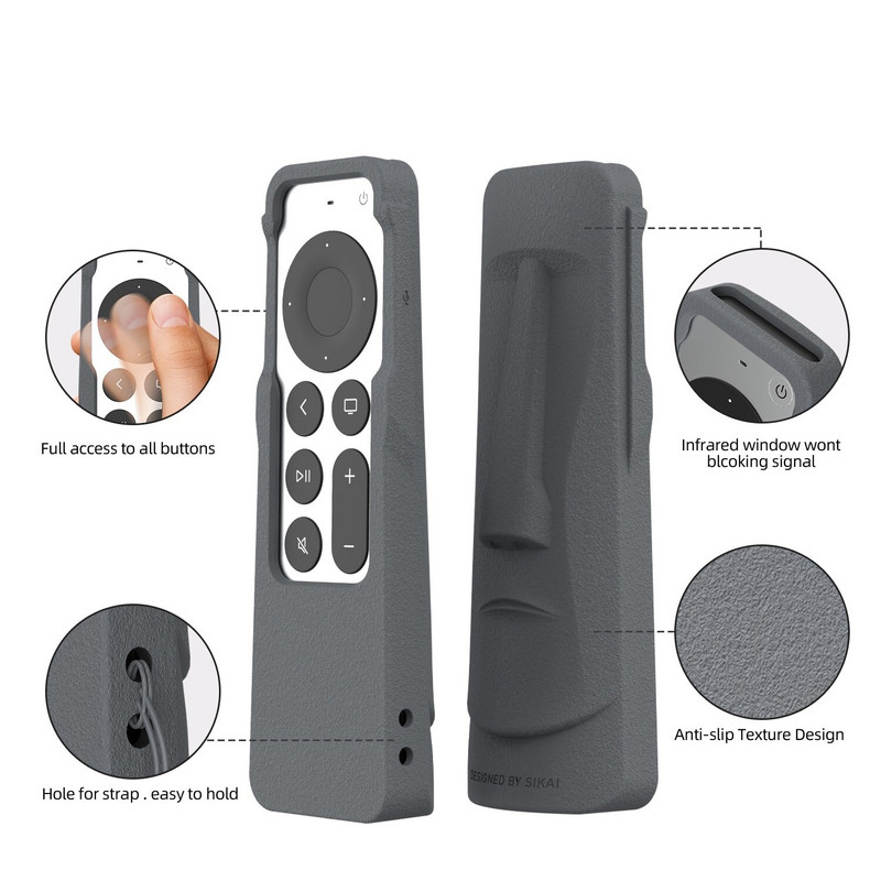 Šviečiantis silikoninis nuotolinio valdymo dėklas, skirtas 2021 m. Apple TV 4K Siri nuotolinio valdymo pulto dangtelis, apsaugantis nuo praradimo su „AirTag Megalithic Figure TV Stick“
