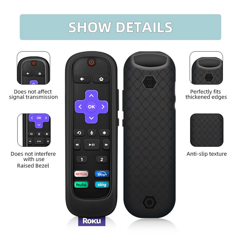 Silikónové nárazuvzdorné ochranné puzdro pre diaľkový ovládač Roku Voice Remote Pro 2021 pre Roku Ultra 4800R