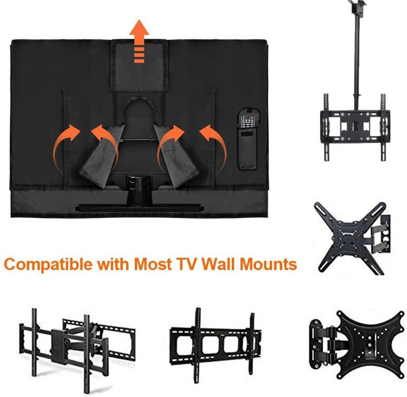 Neperšlampamas lauko televizoriaus dangtelis su priekiniu dangteliu juoda televizoriaus apsauga, skirta LCD LED televizoriaus apsaugai, skirta nuo 22 colių iki 58 colių LCD LED