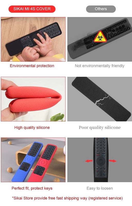 SIKAI triecienizturīgi Mi 4S Stick silikona vāciņi Xiaomi 4s tālvadības pults korpusam, gumijas aizsargam