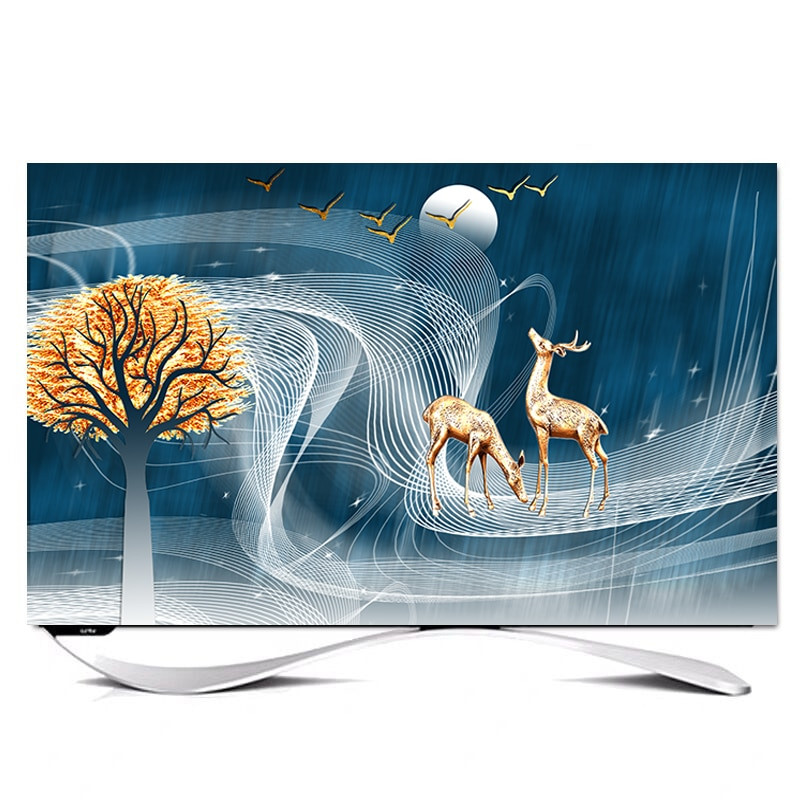 Dekoratívny kryt na mieru s uhlopriečkou 32" - 85" palcov pre LCD televízor, PC, krajina, mesiac, strom, loď, zlatý motýľ, los, rybí kopec