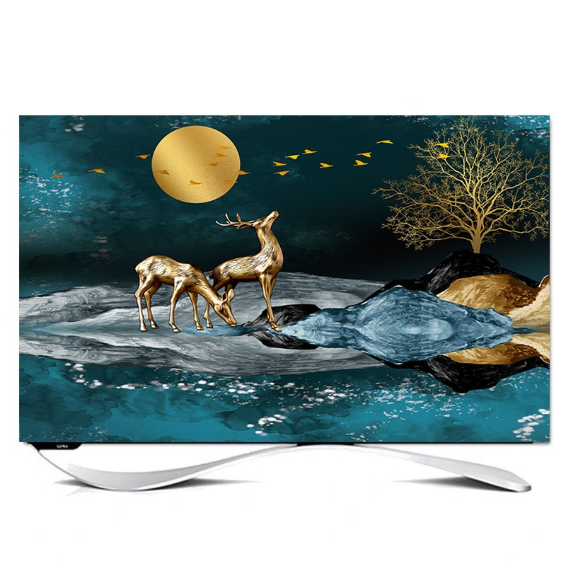 Dekoratívny kryt na mieru s uhlopriečkou 32" - 85" palcov pre LCD televízor, PC, krajina, mesiac, strom, loď, zlatý motýľ, los, rybí kopec