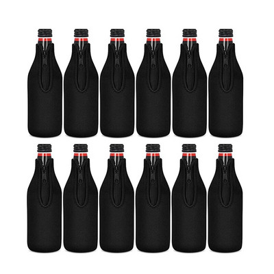 Beer Bottle Cooler Sleeves Keep Drink Cold Zip-Up Extra Thick Neoprene Insulated Sleeve Cover Black
