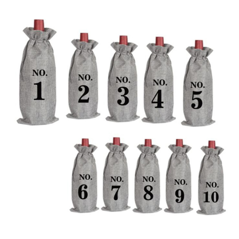 10 tk džuudist veinikotid koos nööriga nummerdatud veinipudelite kinkekotid Pimedate veinikaante degusteerimine