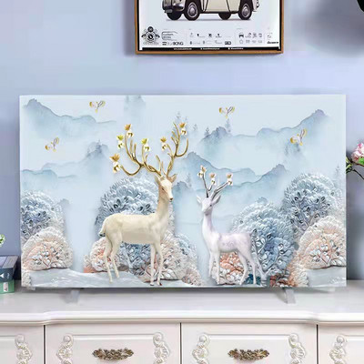 Husă TV din flanel de cristal în stil nordic, agățată LCD cu ecran plat curbat, husă universală pentru prosop pentru televizor