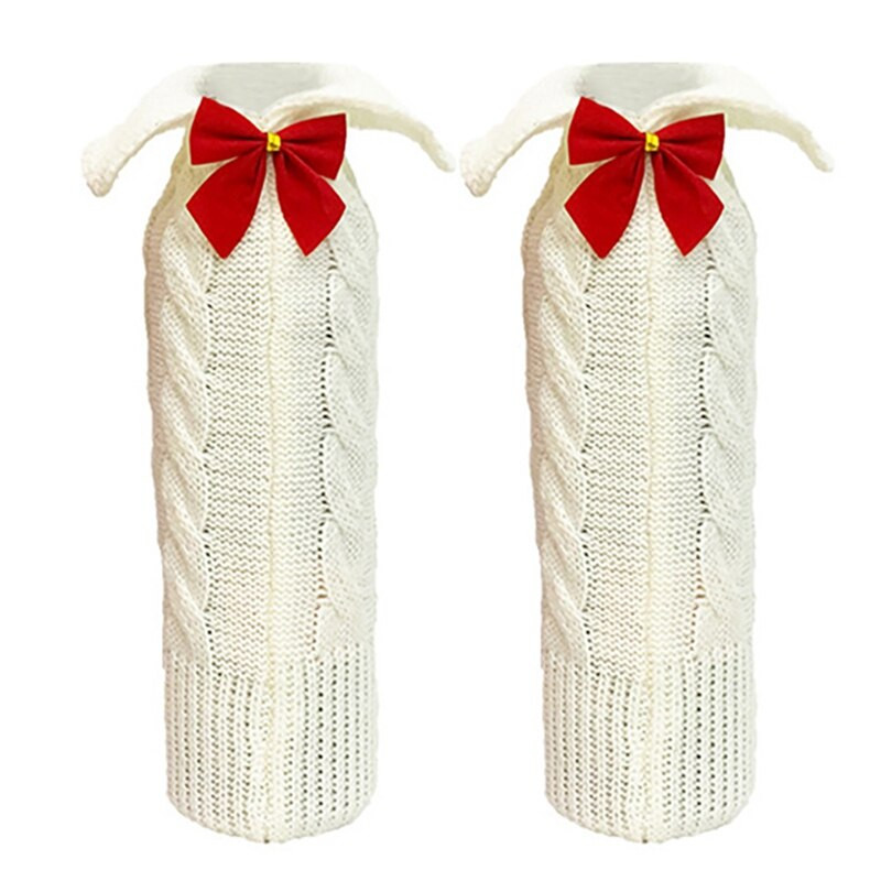 2 ks vianočných obalov na fľaše vína, pletených obalov na svetre na víno, šiat na vianočný jedálenský stôl, dekorácie do domácnosti