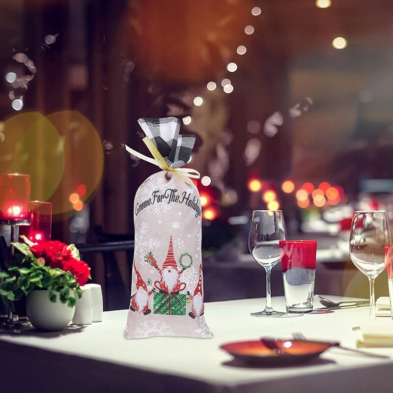 2 bucăți capac pentru sticle de vin, rochie pentru sticla de vin de Crăciun, husă pentru decorațiuni de vin, pungi cadou pentru Crăciun