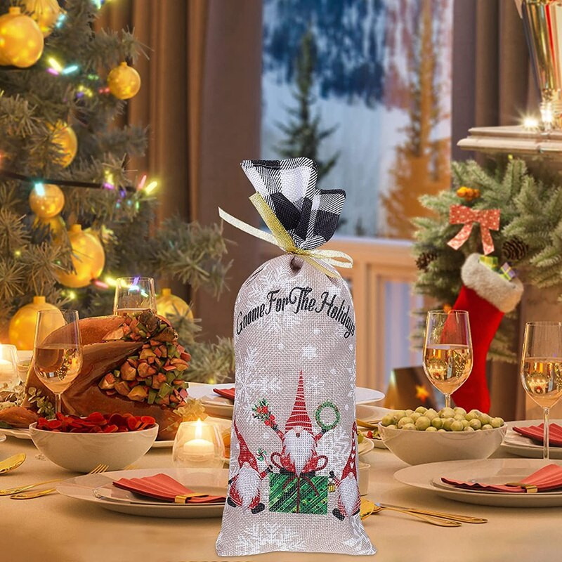 2 bucăți capac pentru sticle de vin, rochie pentru sticla de vin de Crăciun, husă pentru decorațiuni de vin, pungi cadou pentru Crăciun