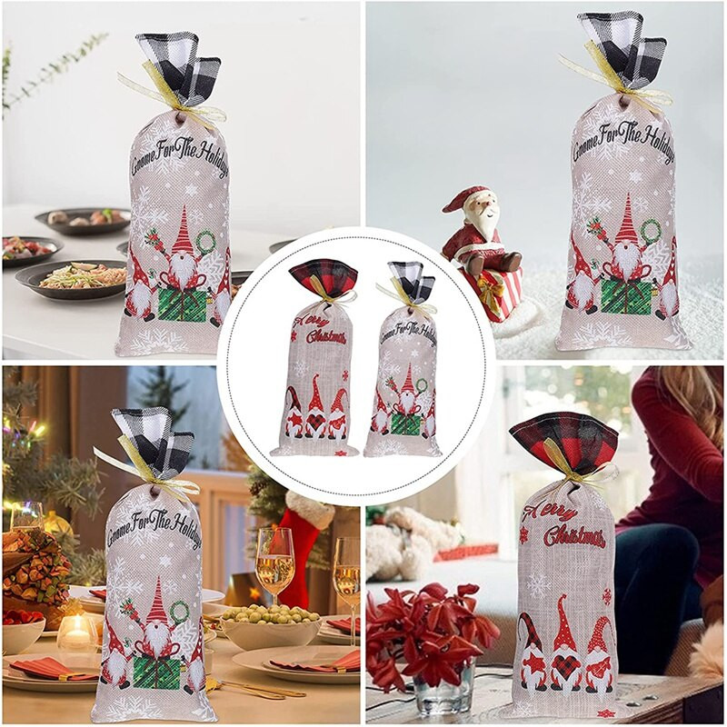 2 bucăți capac pentru sticle de vin, rochie pentru sticla de vin de Crăciun, husă pentru decorațiuni de vin, pungi cadou pentru Crăciun