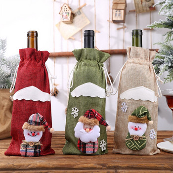 Χριστουγεννιάτικα Καλύμματα Μπουκαλιού Κόκκινου Κρασιού Άγιος Βασίλης Κάλυμμα μπουκαλιού σαμπάνιας DIY Στολίδια Χριστουγεννιάτικα διακοσμητικά τραπεζιού για πάρτι σπιτιού