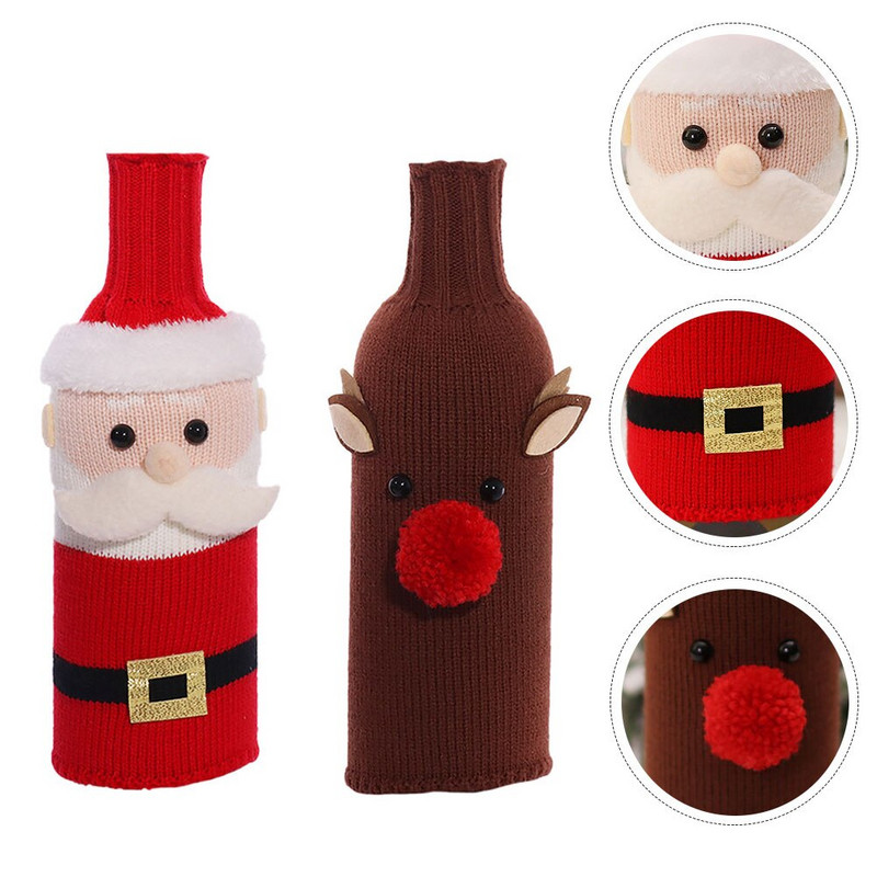 Butelio dangtelis Kalėdų dovanų maišeliai Užvalkalai Kalėdų vakarėlio krepšys Kalėdų Senelio papuošalai Dekoracijos Rankovės Audinys Pliušinis megztas šventinis stalas