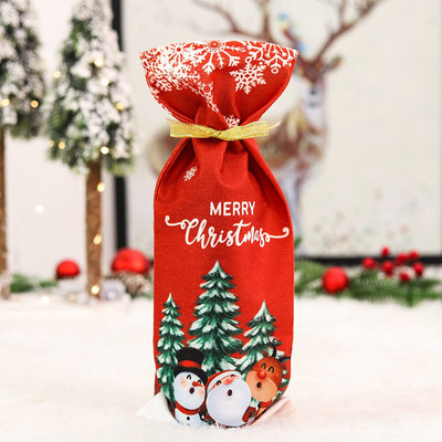 Novoročné kreatívne kryty na fľaše vína, 2 ks, sviatočné dekorácie na párty, vzor vianočného stromčeka so Santa Clausom, vrecko na fľaše, darčekové baliace vrecko