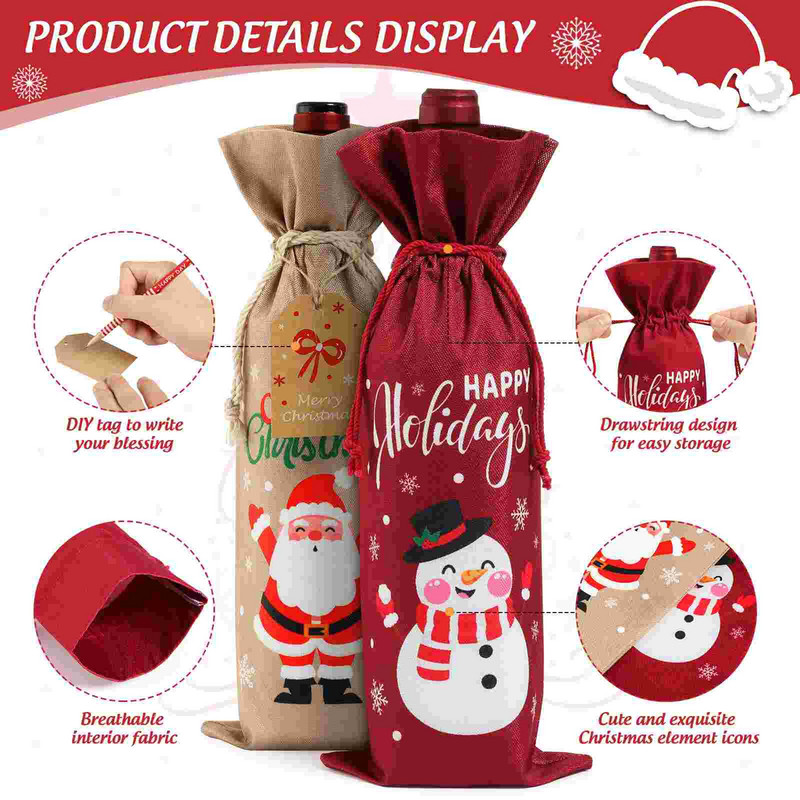 Tašky Vianočné darčeky Fľaškové vrecko Darčeky Fľaše Šampanské Šnúrka na sťahovanie Jutové visačky Vianočné rukávy Úložný nosič Látka Sada na ochutnávku Roleta