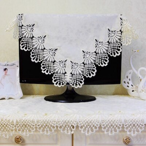 15"-70" TV porvédő dekoratív motorháztető függöny dekor lapos képernyős HD LCD PC-hez szatén jacquard csipke üreges fehér