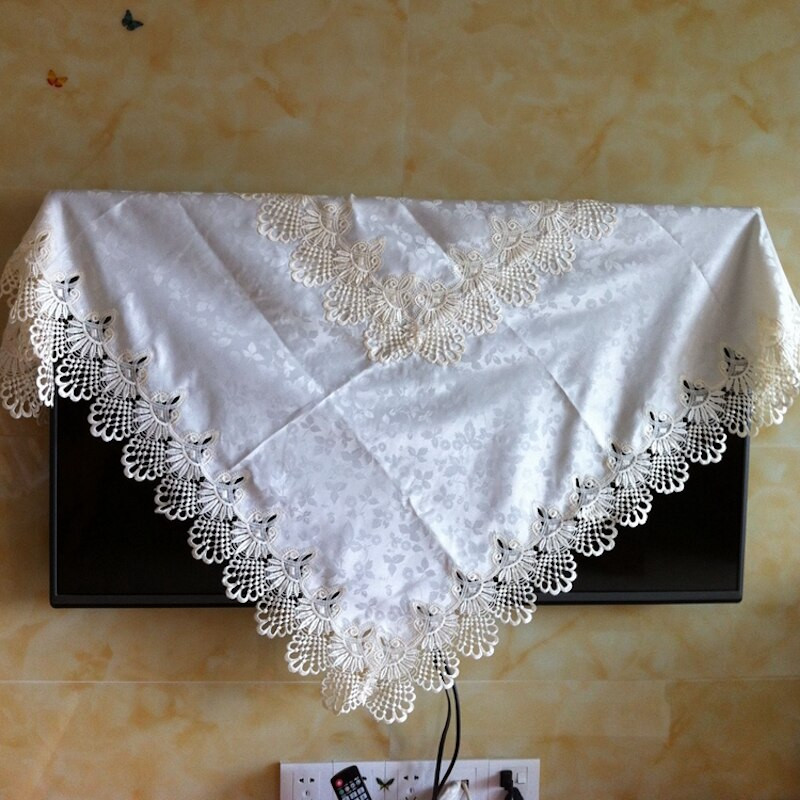 15"-70" TV porvédő dekoratív motorháztető függöny dekor lapos képernyős HD LCD PC-hez szatén jacquard csipke üreges fehér
