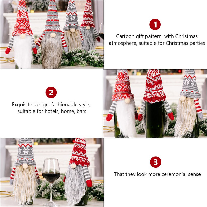 4 ks vianočných párty čiapok, zátok, vianočných párty doplnkov, vianočnej dekorácie na fľašu s trpaslíkom, vianočnej klobúčik na fľašu