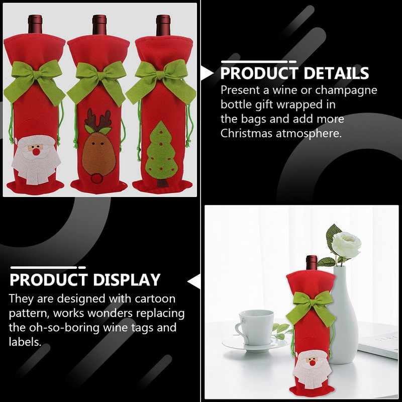 6 vnt. daugkartinio naudojimo žavingas butelio maišelio buteliuko dėklas kalėdiniam buteliui