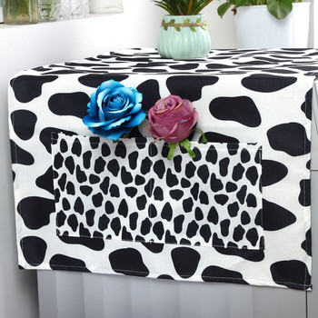 Λευκό μαύρο σχέδιο αγελάδας Γεωμετρικό κάλυμμα σκόνης ψυγείου με τσάντα αποθήκευσης τσέπης Πλυντήριο ρούχων Αποθήκευση Organizer