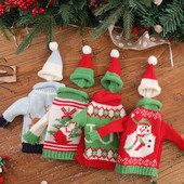 Gestrickte Weihnachten Flasche Tasche Atmungsaktiv Champagner Flasche Geschenk Taschen DIY Wein Flaschen Jacke Familie Party