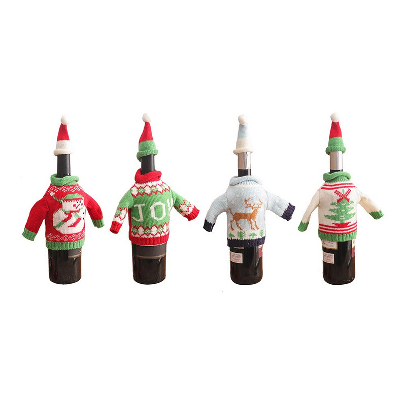 Gestrickte Weihnachten Flasche Tasche Atmungsaktiv Champagner Flasche Geschenk Taschen DIY Wein Flaschen Jacke Familie Party