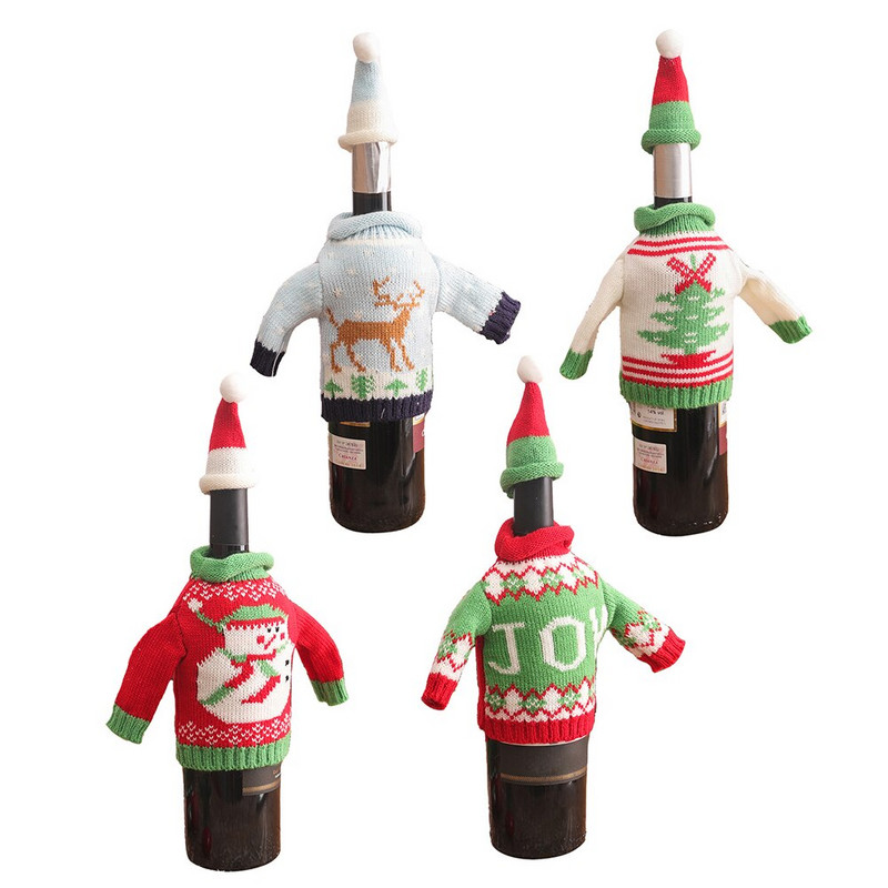 Gestrickte Weihnachten Flasche Tasche Atmungsaktiv Champagner Flasche Geschenk Taschen DIY Wein Flaschen Jacke Familie Party