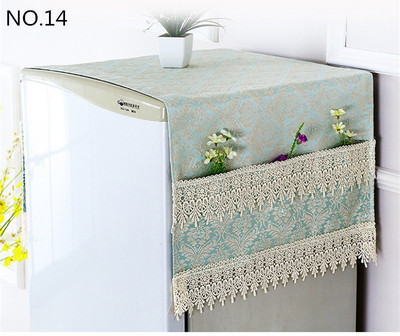 Kvaliteetne hingav külmiku pesukubu tolmukindel kate ühe uksega pitsiga kapuuts külmiku kate riputusrätik külmiku jaoks