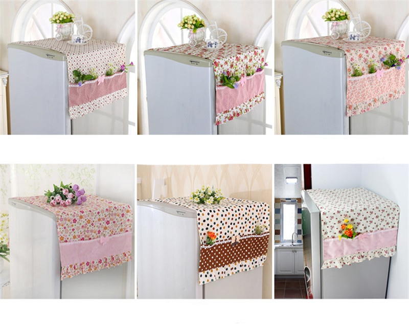 Kvaliteetne hingav külmiku pesukubu tolmukindel kate ühe uksega pitsiga kapuuts külmiku kate riputusrätik külmiku jaoks