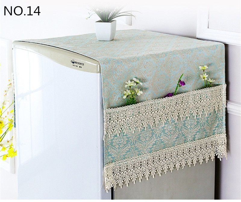 Kvaliteetne hingav külmiku pesukubu tolmukindel kate ühe uksega pitsiga kapuuts külmiku kate riputusrätik külmiku jaoks