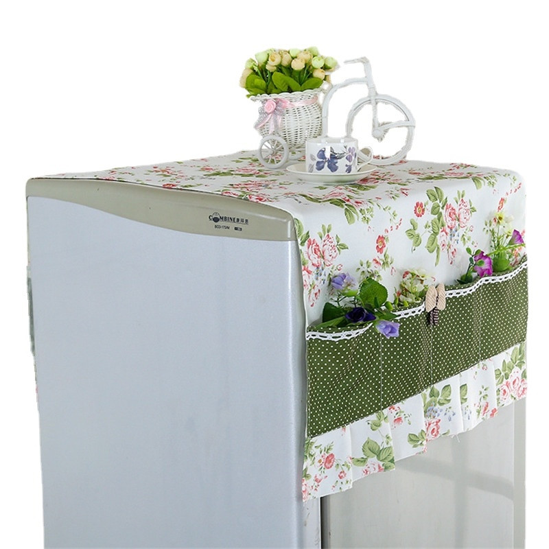 Kvaliteetne hingav külmiku pesukubu tolmukindel kate ühe uksega pitsiga kapuuts külmiku kate riputusrätik külmiku jaoks