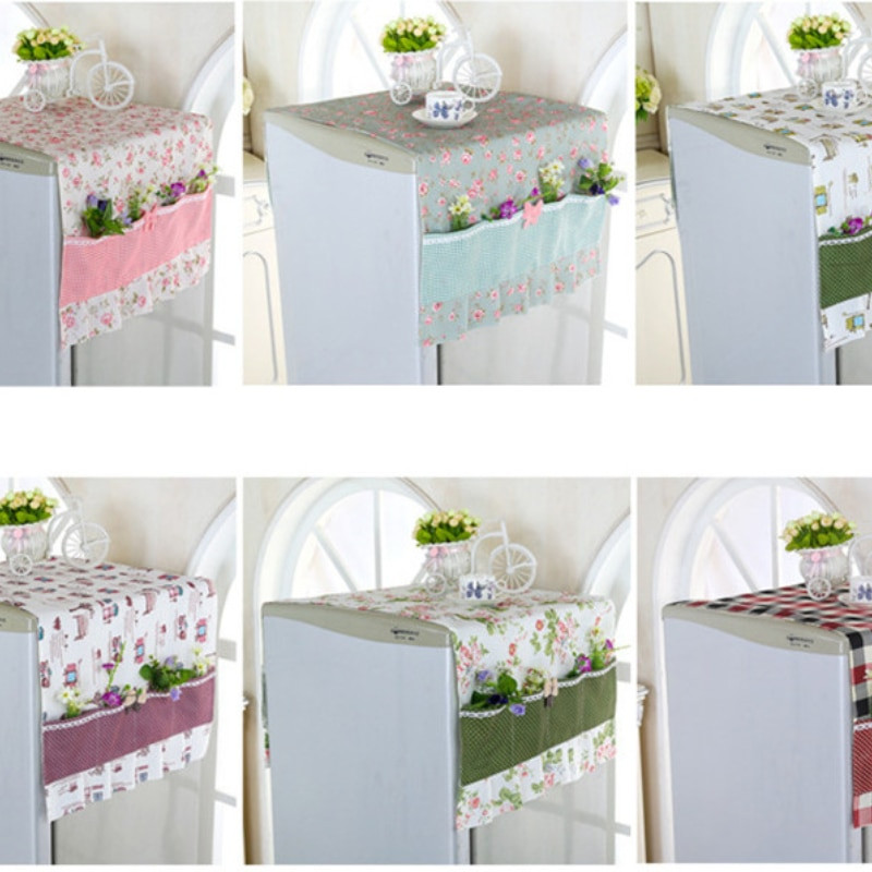 Kvaliteetne hingav külmiku pesukubu tolmukindel kate ühe uksega pitsiga kapuuts külmiku kate riputusrätik külmiku jaoks