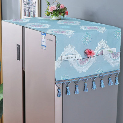 65x170CM Floral Refrigerator Dust Cover Cloth Cabinet Waterproof Dust Cover with Storage Pockets Multi-Function Fridge Top Cloth
