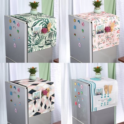Korean Simple Leaf Cotton Linen Fridge Cover 1-2 Door Refrigerator Home Decor Geometry Cartoon Flower Drum Washing Machine Cover