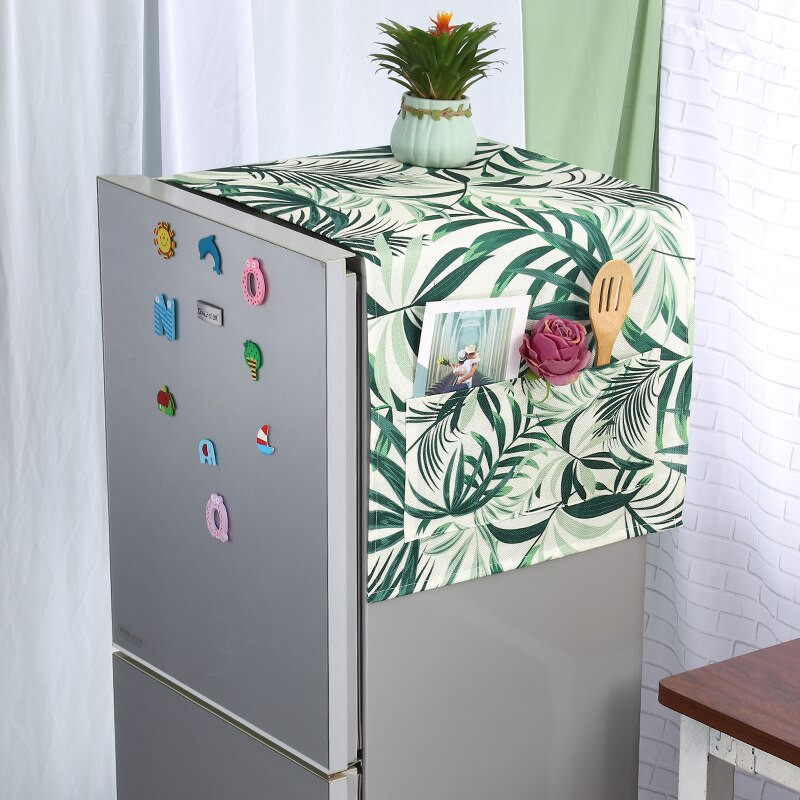 Husă pentru frigider din bumbac cu frunze simple coreene, cu 1-2 uși, pentru decorarea casei, cu geometrie, cu flori de desene animate, capac pentru mașină de spălat tambur