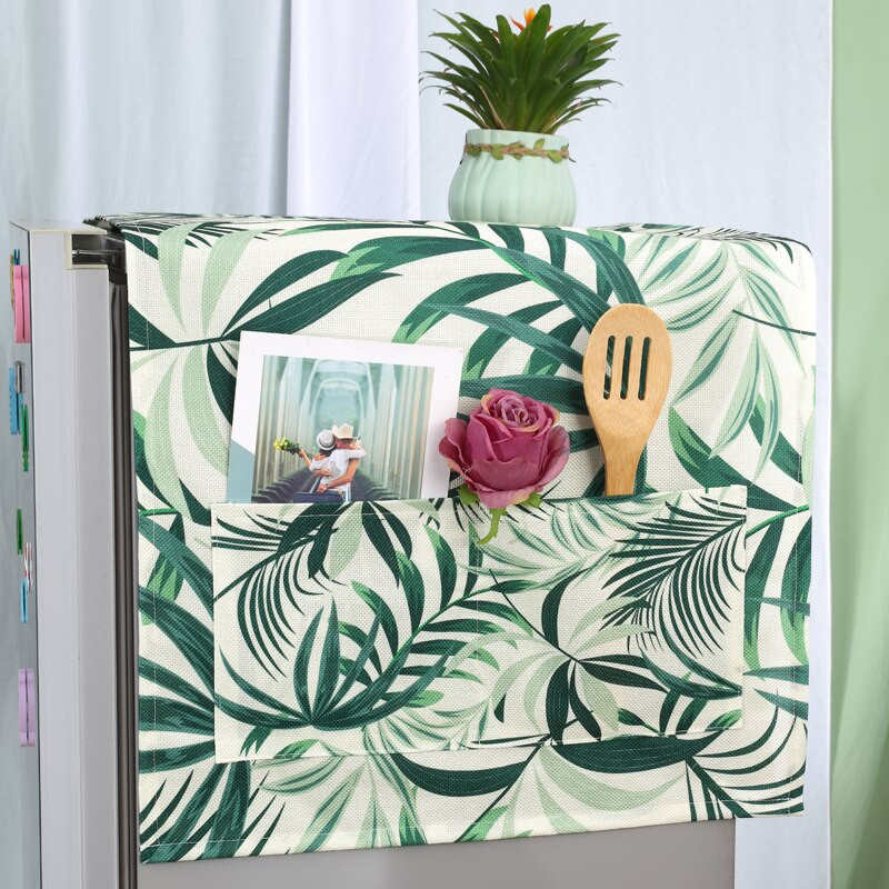 Husă pentru frigider din bumbac cu frunze simple coreene, cu 1-2 uși, pentru decorarea casei, cu geometrie, cu flori de desene animate, capac pentru mașină de spălat tambur