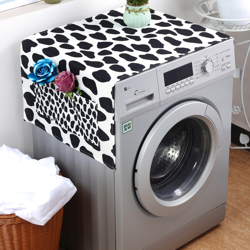Bijeli crni kravlji uzorak Geometrijski poklopac za hladnjak s džepnom vrećicom za pohranu Organizator za pohranu u perilici rublja Viseći