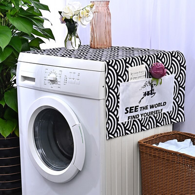 Black Red Grid Print Božićni Elk Jeleni Navlake za prašinu Hladnjak Lanena zaštita od prašine 2023 Nova godina Zamrzivač Geometrijski poklopac