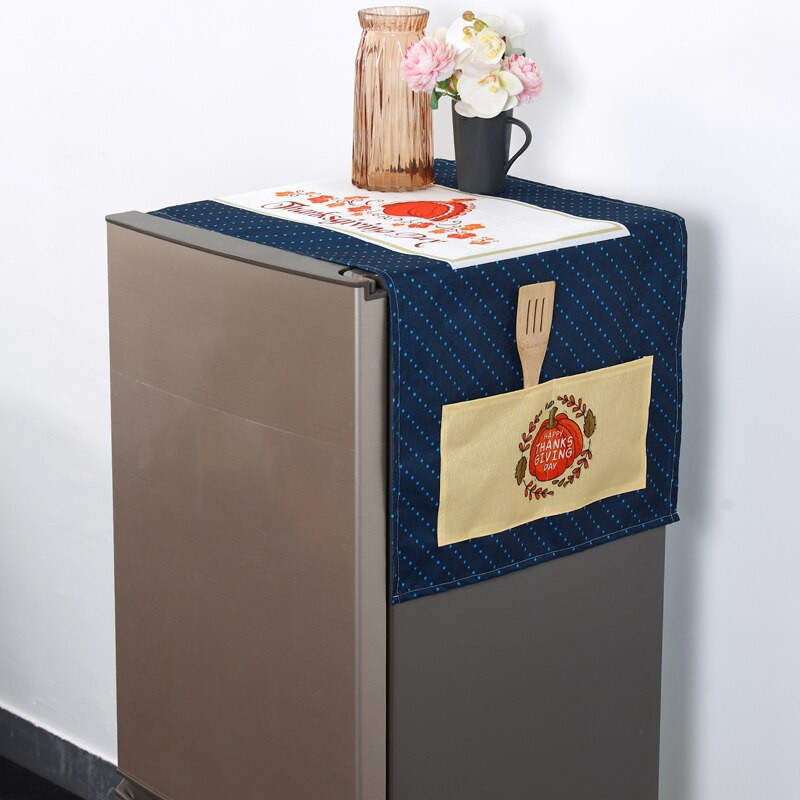 Ochranný kryt na chladničku s mrazničkou na Deň vďakyvzdania s moriakom a tmavomodrou bodkovanou potlačou na jesenný festival úrody
