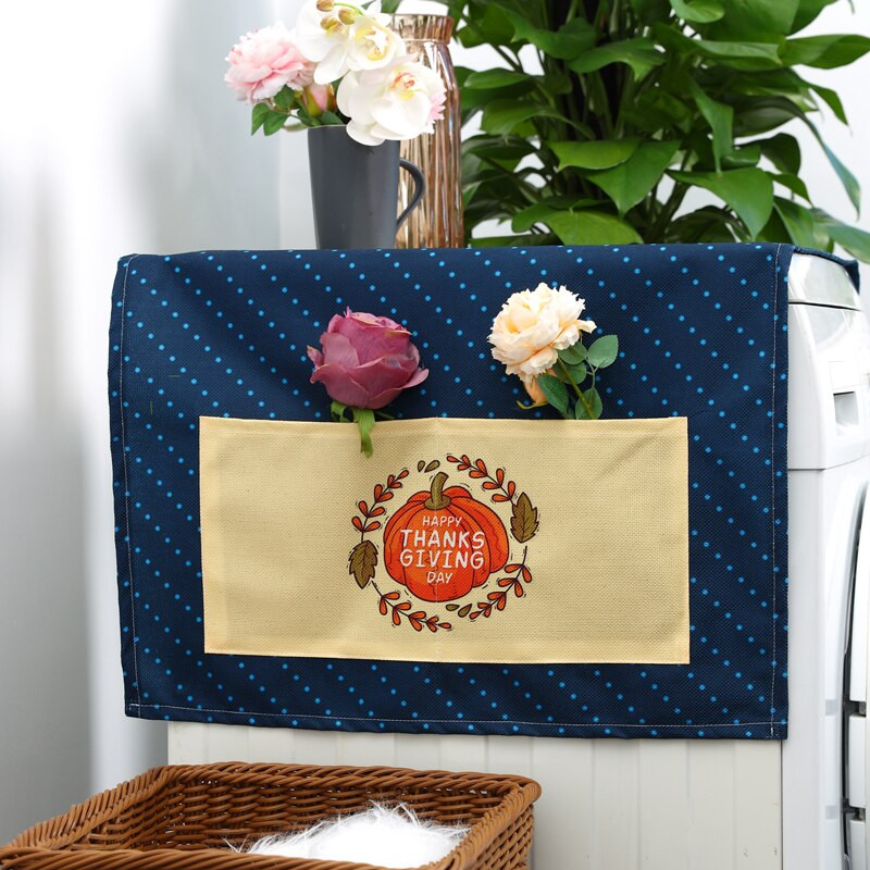 Ochranný kryt na chladničku s mrazničkou na Deň vďakyvzdania s moriakom a tmavomodrou bodkovanou potlačou na jesenný festival úrody