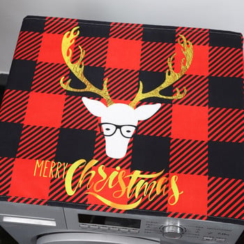 ZAVEYT Chrimstmas Golden Elk Deer Black Red Grid Прахозащитни капаци Хладилник Протектор за прах 2023 Нова година Фризер Геометрично покритие