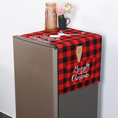 ZAVEYT Χριστουγεννιάτικο Χρυσό Ελάφι Ελάφι Μαύρο Κόκκινο Πλέγμα Καλύμματα Σκόνης Ψυγείου Προστατευτικό Σκόνης 2023 Πρωτοχρονιάτικο Γεωμετρικό κάλυμμα κατάψυξης