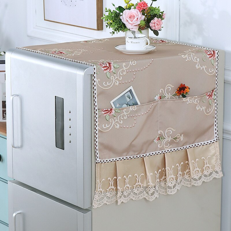 Fyjafon Kryt na chladničku s čipkovaným okrajom, prachotesný kryt, výšivka, bytový dekoračný kryt s úložným vreckom 55*135/70*170