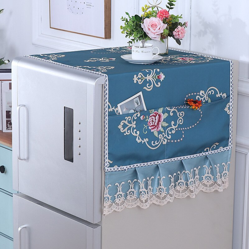 Fyjafon Kryt na chladničku s čipkovaným okrajom, prachotesný kryt, výšivka, bytový dekoračný kryt s úložným vreckom 55*135/70*170