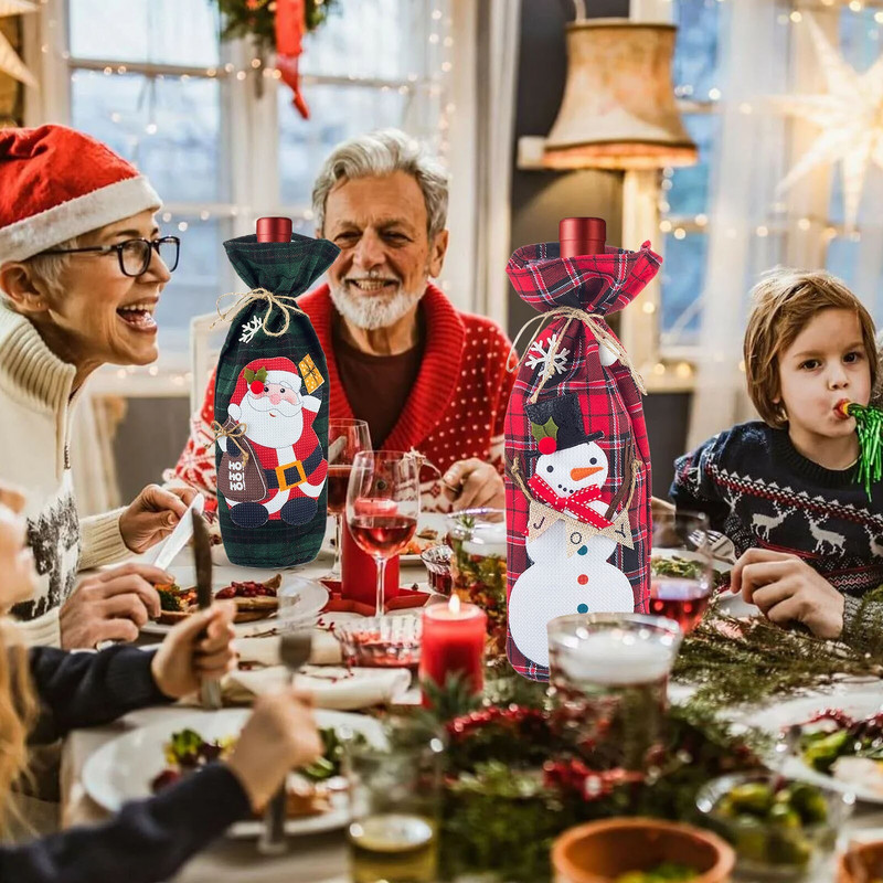 Karácsonyi díszek zsákvászon borosüveg táska vörösboros palack dekoráció karácsonyi borosüveg készlet borszigetelt üveg