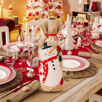 Νέα χριστουγεννιάτικα στολίδια Απομίμηση λινό μανίκι μπουκάλι κρασιού Αυτοκόλλητο Old Man Snowman Wine Bottle Sleeve Wine Glasses Party
