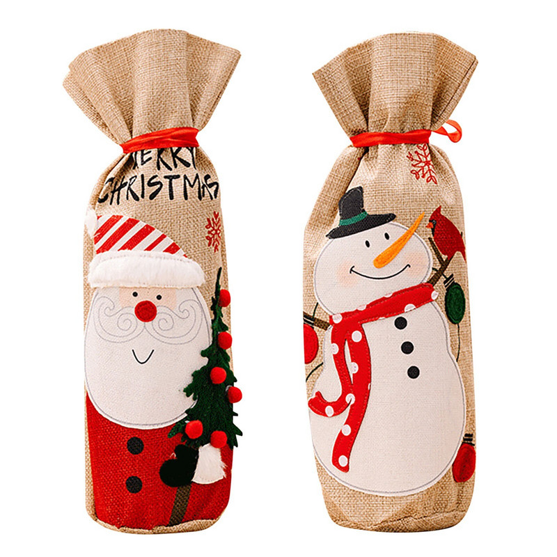 Nové vianočné dekorácie Imitácia ľanu Rukoväť na fľašu vína Starý muž Snehuliak Samolepka Rukoväť na fľašu vína Poháre na víno Párty