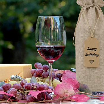 Τσάντες κρασιού λινάτσα Τσάντες δώρου κρασιού με κορδόνια, καλύμματα μονών επαναχρησιμοποιούμενων μπουκαλιών κρασιού με σχοινιά και ετικέτες (30 τμχ)