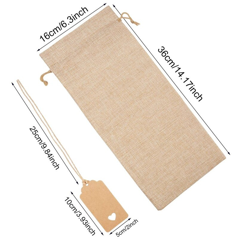 Jutové tašky na víno, darčekové tašky na víno so sťahovacími šnúrkami, jednorazové opakovane použiteľné kryty na fľaše vína s lanami a visačkami (30 ks)