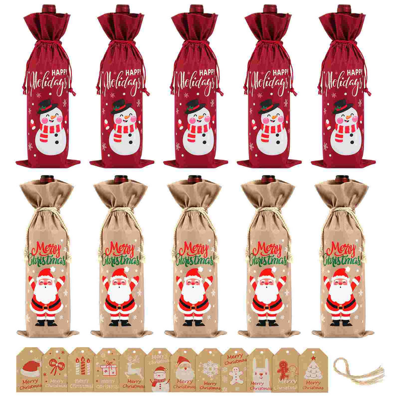 Tašky Vianočné darčeky Fľaškové vrecko Darčeky Fľaše Šampanské Šnúrka na sťahovanie Jutové visačky Vianočné rukávy Úložný nosič Látka Sada na ochutnávku Roleta