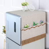 Multifunkčný bavlnený ľanový vyšívaný kryt na práčku, prachotesný kryt na chladničku s úložným vreckom, 55*135CM/70*170CM