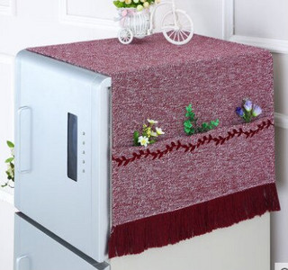 Multifunkčný bavlnený ľanový vyšívaný kryt na práčku, prachotesný kryt na chladničku s úložným vreckom, 55*135CM/70*170CM